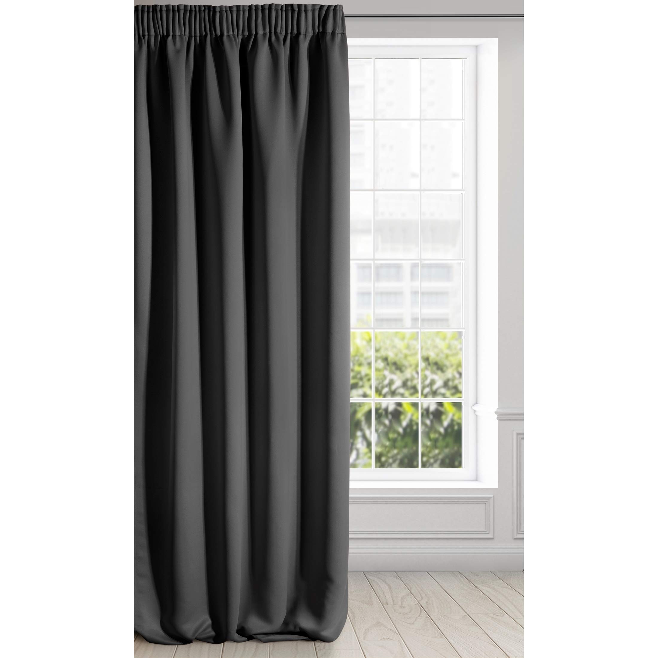 Eurofirany LOGAN Extra Long Blackout Curtain - 1 Unit Rod Pocket, Rufflette Tape, Light blocking Room Darkening Bedroom Living Room, W53 x L106, Black