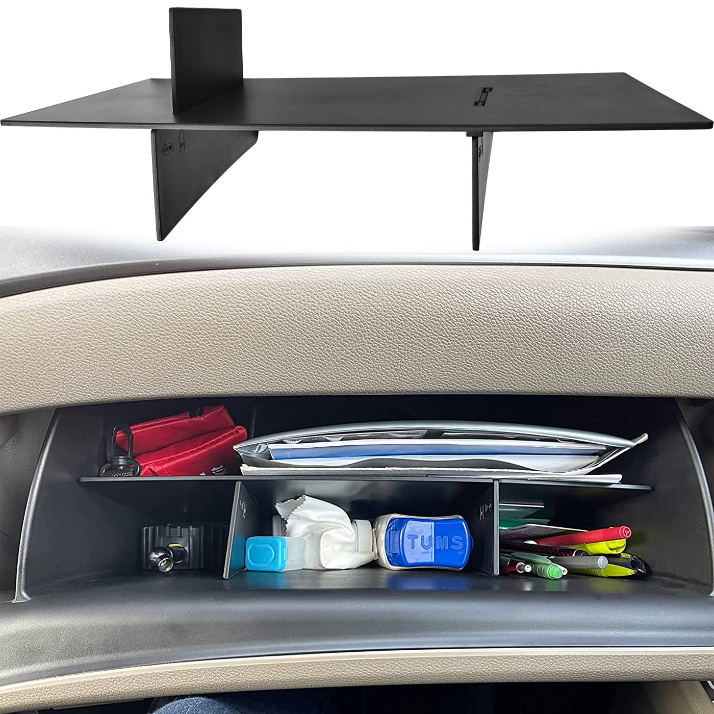 Photo 1 of TACORBO Glove Box Organizer Compatible with Honda Pilot 2016-2022 / Ridgeline 2017-2022 2023/ Passport 2019-2022 2023 Accessories, Insert Glove Compartment Black ABS Materials