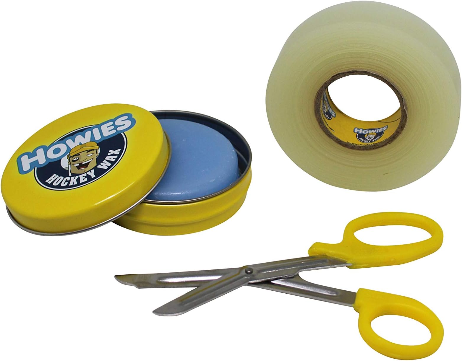 Howies Hockey Tape Bundle with Wax and Scissor for Ice Hockey Bundle Includes One Roll of Tape, One Tin of Wax, and One Scissor