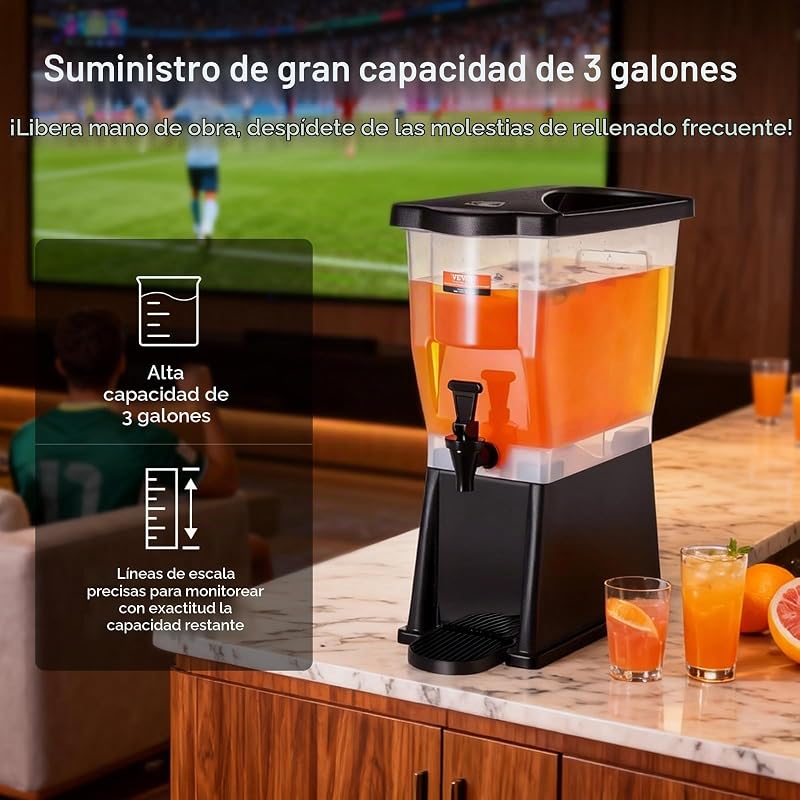 Dispensador de bebidas de 11 litros para festas, dispensador de sumo de plástico com tampa de suporte, dispensador de água para chá gelado e sumo de limonada, para restaurantes, 450 x 204 x 530 mm