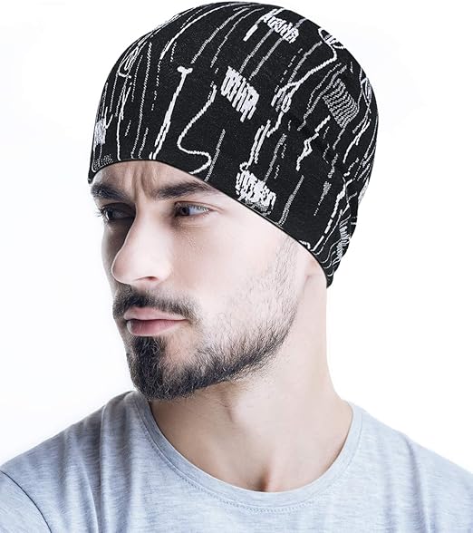 Skull Cap Black Beanie Hat Graffiti Running Cap Thermal Toboggan Cap Moisture Wicking Cycling