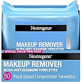 Neutrogena Makeup Remover Wipes, Ultra-Soft Cleansing Facial Towelettes for Waterproof Makeup, Alcohol-Free, Plant-Based, Twi