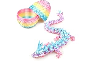 3D Printed Articulated Dragon Figure with Dragon Egg, Crystal Rainbow Dragon Figurine, Flexible Poseable Dragon Model, Irides