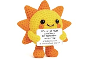 AVBODA Mini Positive Crochet Sunshine Flowers Emotional Cheer Up Support Gift for Women Friends Coworkers Inspirational Stress Relief Gift Mental Health Positive Present for Birthday Christmas White Elephant