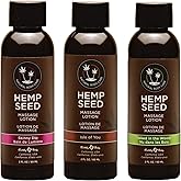 Hemp Seed Massage Lotion Gift Set - 2 oz Isle of You, Skinny Dip & Naked in The Woods Scents - Glides Easily on Skin, Absorbs Slowly & Deeply, Moisturizes - Vegan, Cruelty Free