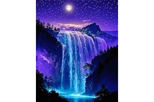 ldazao Paint by Numbers Kit for Adults, Starry Waterfall Paint by Number Kits for Beginner Acrylic On Canvas Forest Oil Painting Kit Adults' Paint-by-Number Kits for Gift Home Wall Decor 16x20 Inch