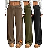 Yearntown 3 Pack Women's Fleece Lined Sweatpants Wide Leg Lounge Thermal Pants Baggy Drawstring Warm Joggers with Pockets