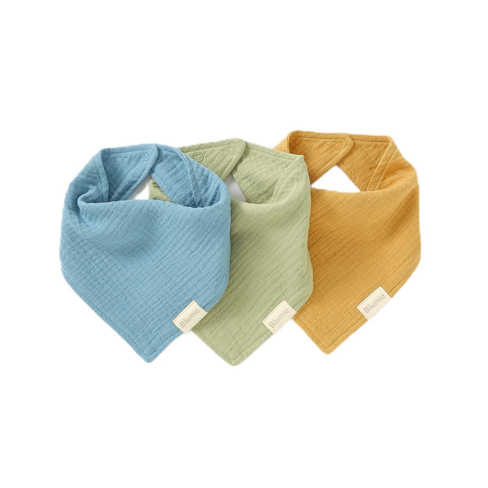 Blumie Set of 3 100% Organic Cotton Baby Bandana dribble bibs for boys and girls (Ocean Blue Set)