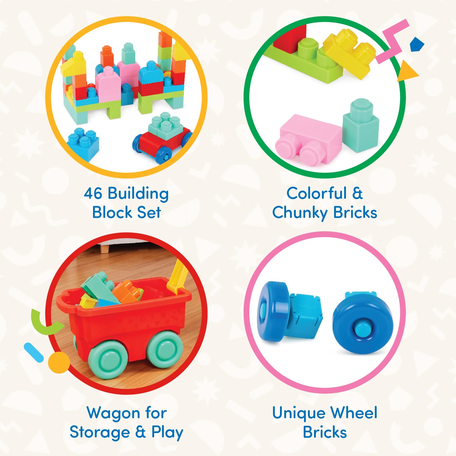 Battat – Building Blocks – 47 Pieces Brick Set – Colorful & Chunky Bricks – Unique Wheel Bricks – 12+ Months – Locbloc Red Builder's Wagon