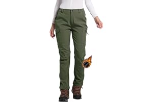 LINLANG EN Women's Fleece Lined Waterproof Hiking Pants Insulated Softshell Warm Outdoor Winter Snow Ski Pants