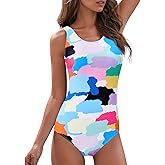 American Trends Modest Criss Cross Back One Piece Swimsuit Women Full Coverage Floral Print Long Torso Swim Suits