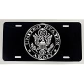 Army 1A Logo Car Tag Diamond Etched on Black Metal Front License Plate
