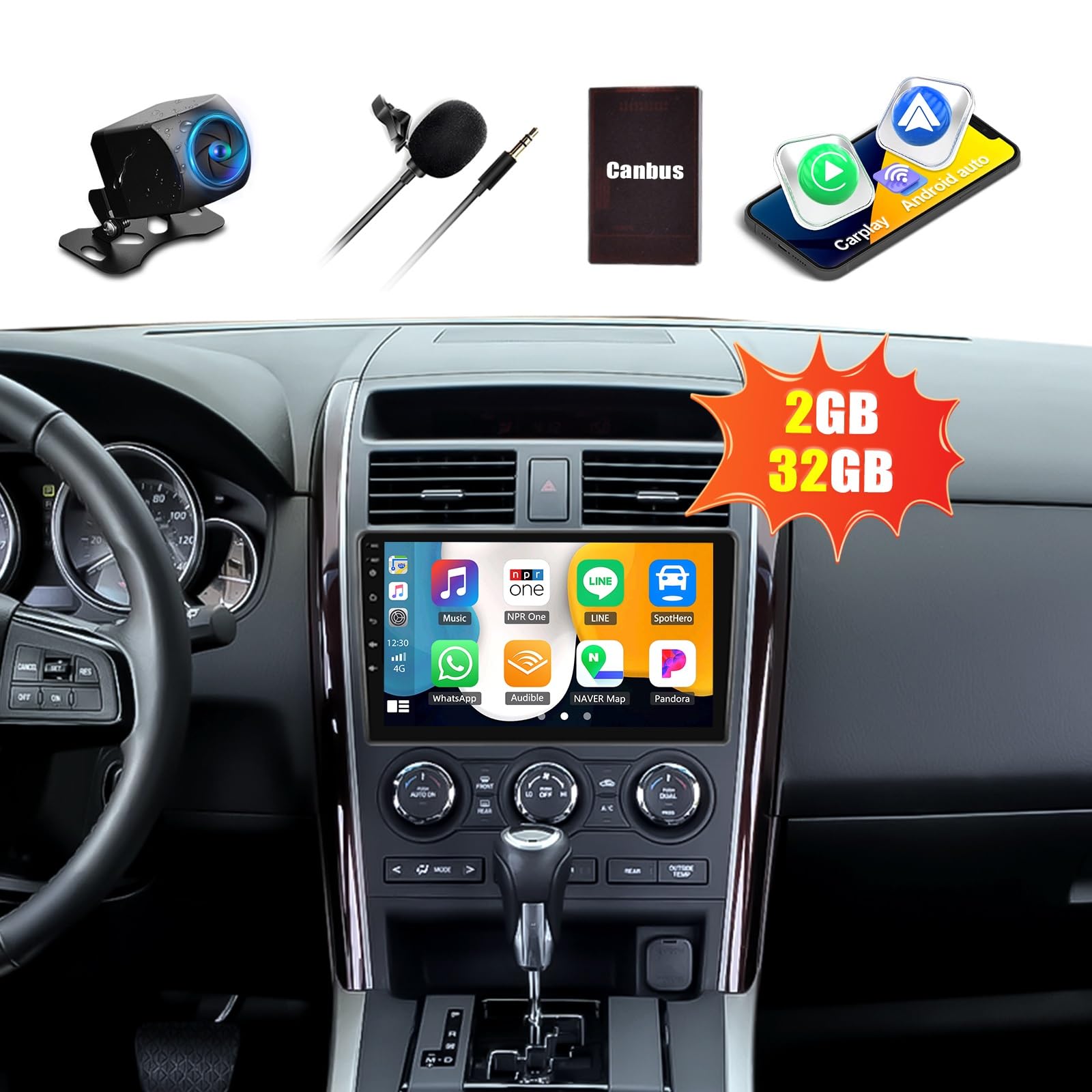 Photo 1 of 2G+32G Car Radio Stereo for Mazda CX9 CX 9 2007-2015 with Wireless CarPlay Android Auto Android 13 Head Unit 10" Touch Screen Car Stereo with HD Backup Camera GPS Navigation WiFi Bluetooth FM RDS