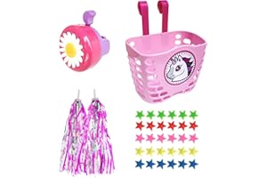 Suerico Girls Bike Decorations Kid Bicycle Accessories Kit- Bike Wheel Spoke Beads,Bike Streamers Tassel Ribbon, Bike Horn Bell,Bike Front Handlebar Basket