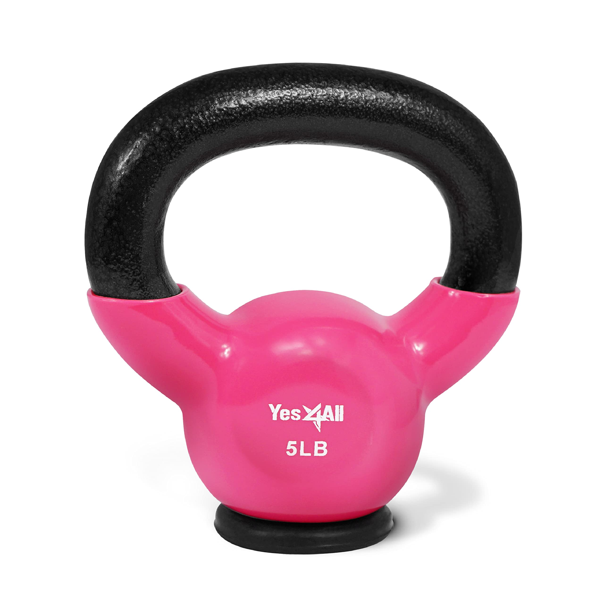Yes4All SAT4 Vinyl Coated Cast Iron Kettlebell with Protective Rubber Base, Kettle Bell Weights Set - Multicolor Kettlebells, Pink, 2.2 kg