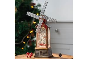 TIMEFLIES Windmill Christmas Snow Globe Lantern, Rotating Vanes Musical Lighted Water Red Truck in Swirling Glitter