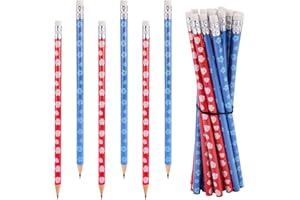 SAVITA 20pcs Cartoon Red Blue Pencils with Floral and Leaf Print，Hawaii Themed Party Supplies Wooden Pencils with Eraser Clas
