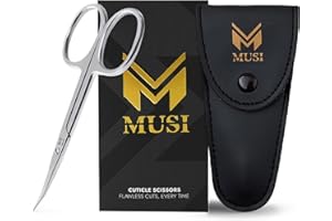 MUSI Cuticle Scissors Extra Fine Curved - 3.5” Stainless Steel Grooming Nail Scissors for Women and Men - Small Manicure Beauty Scissors for Toenails, Fingernails, Eyebrows, Facial Hair, Cuticles, Dry Skin