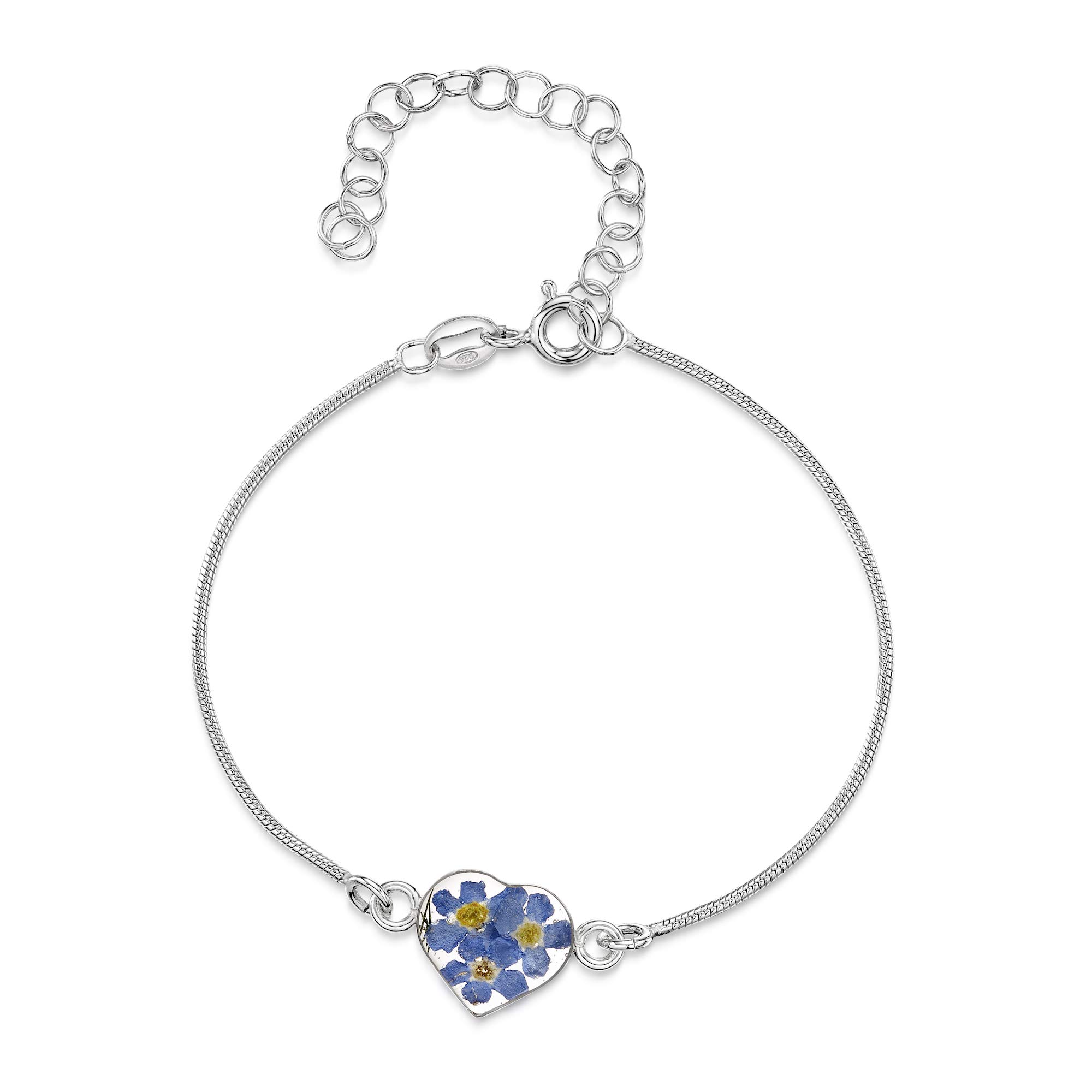 Shrieking Violet Real Flower Jewellery Sterling Silver Bracelet for Women with Gift Box, Heart Bracelet for Mum, Wife, Girlfriend, Birthday, Mother's Day Gift, Valentine's Day (Forget-Me-Not)