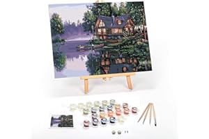 Ledgebay DIY Paint by Numbers Kit for Adults Framed Canvas: Beginner to Advanced Number Painting Kit - Kits Include Acrylic Paints, (4) Brushes & Tabletop Easel (Cabin Fever, 16" x 20" Framed)
