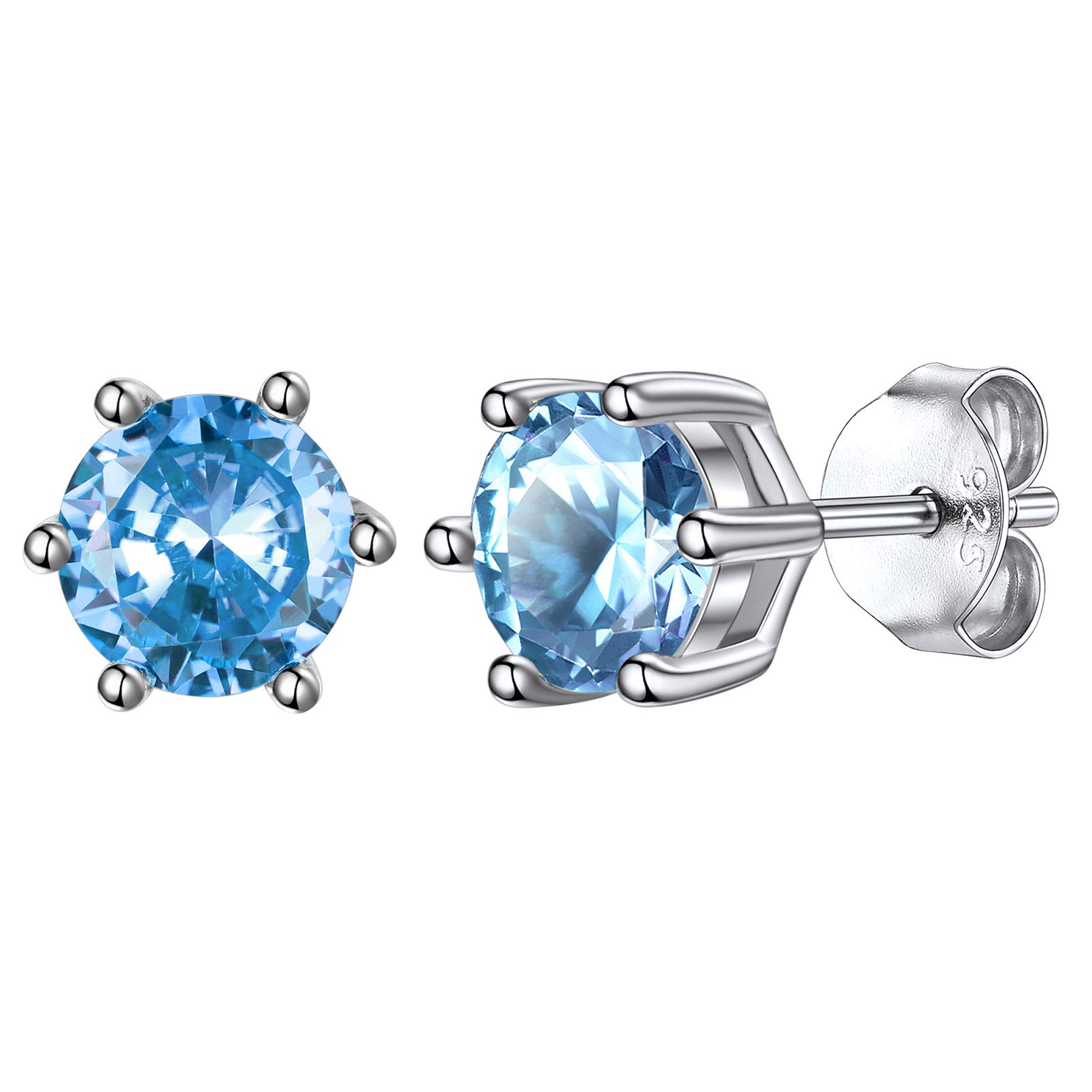 Silvora Sterling Silver Stud Earrings for Women with Cubic Zirconia Birthstone Hypoallergenic Jewellery Gifts for Ladies Mum Girls — image 1