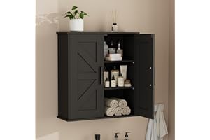 Homleke Bathroom Wall Cabinet, Over Toilet Storage Cabinet with 2 Barn Doors and Adjustable Shelves, 3-Tier Medicine Cabinet Wall Mounted, for Bathroom, Kitchen, Entryway, Laundry Room, Garage, Black