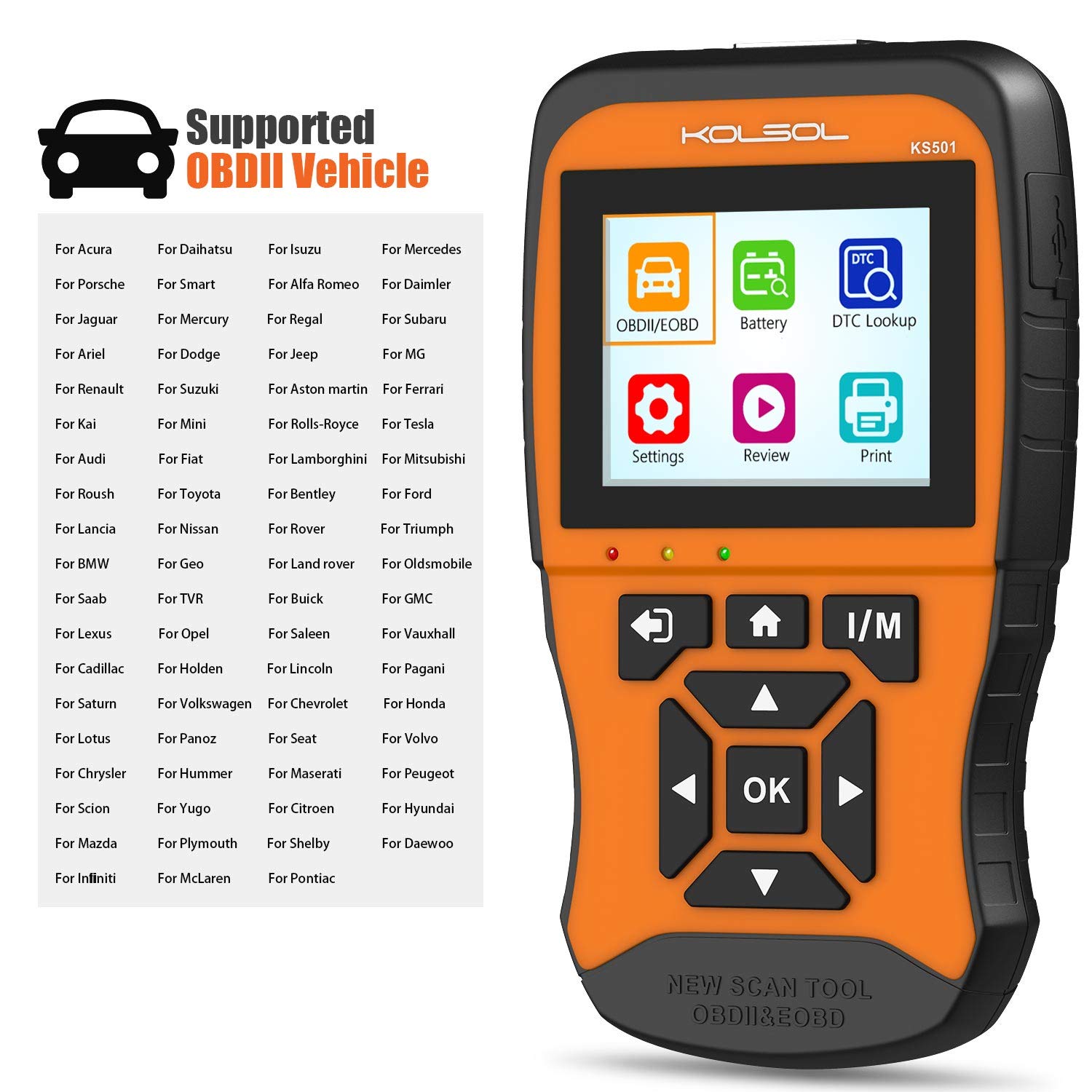KOLSOL KS501 OBDII EOBD Scan Tool for Universal Vehicles Automotive Scanner Diagnostic Tool