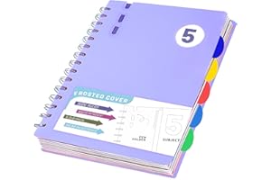 FLYING EAGLE Hardcover Spiral Notebooks for Work, A5 Small Notebook 5x7 with Dividers, Multi 5 Subject Wide Ruled, 204 Pages Lined Journal for Women, Violet
