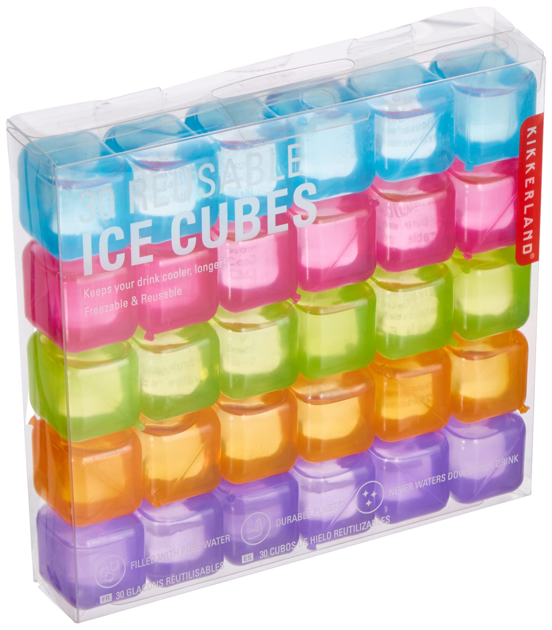 Kikkerland Reusable Ice Cubes, Set of 30, Blue/Pink/Green/Orange/Purple, 16.3 x 2.8 x 13.8 cm