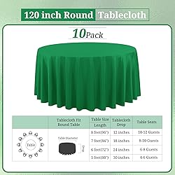 REWOMC 10 Pack Green Round Tablecloths - 120