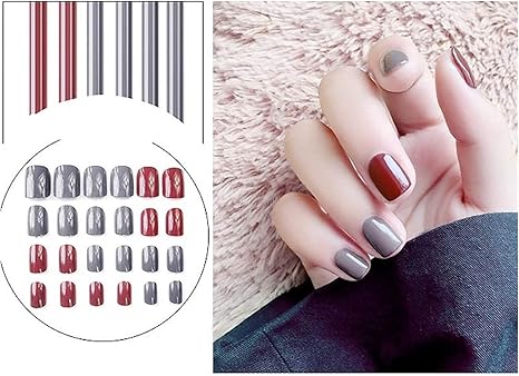 Amazon Co Jp 人気 24ピースの偽の爪が付いている灰色のカーキハイブリッドネイルレディース毎日の指フルカバースティレット偽の爪のヒント Color Style 9 ホーム キッチン