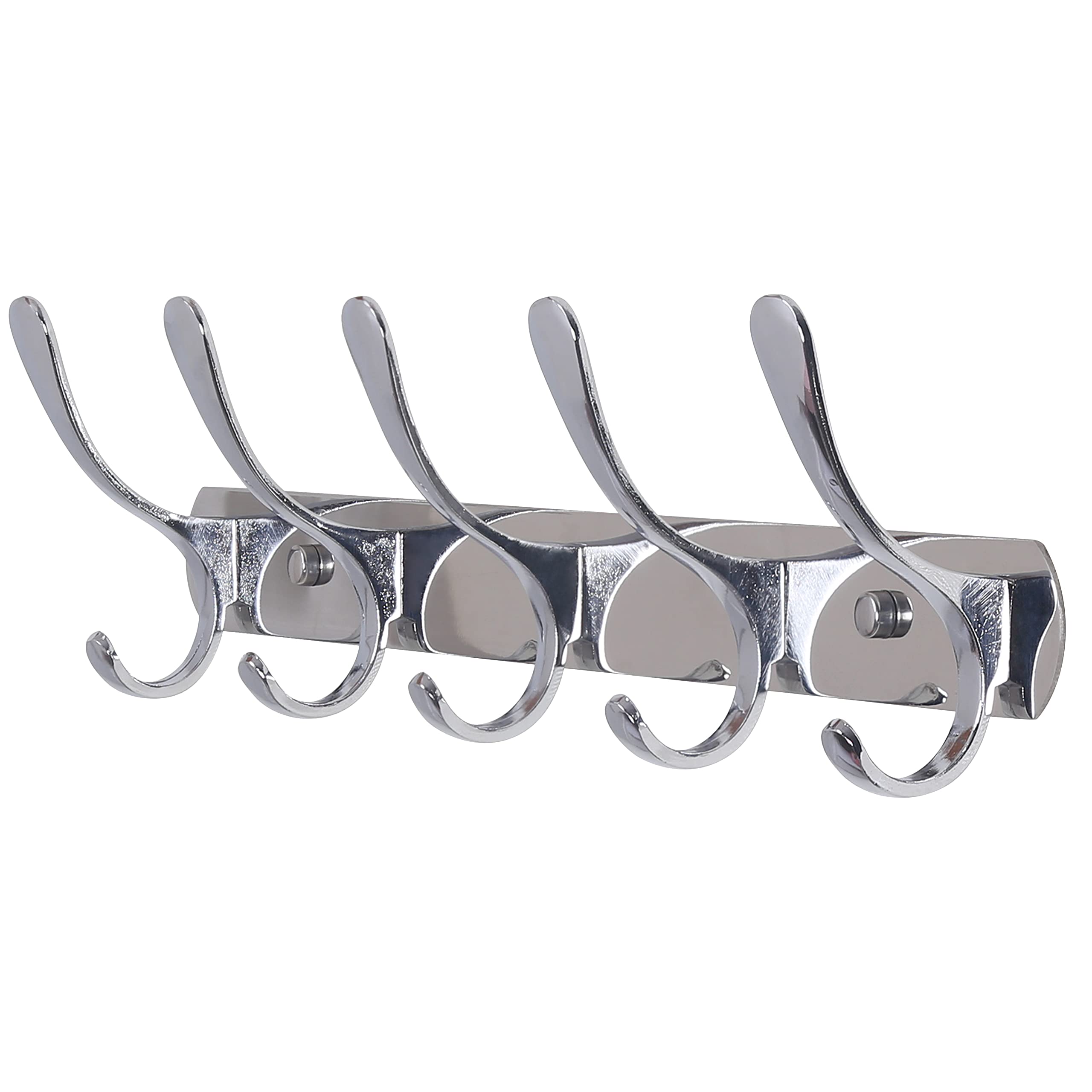 SKOLOO - Wall Mounted Coat Rack with 5 Hooks, Metal Wall Mounted Coat Hanger for Coat Jacket Backpack Coat Silver Hooks Perfect for Entryway, Kitchen, Bedroom