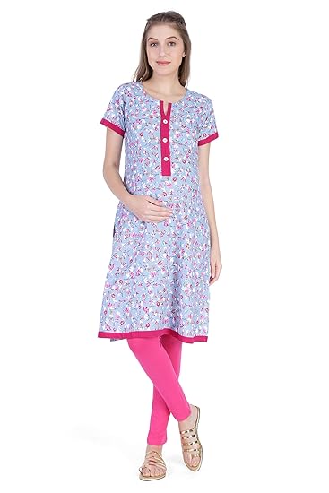 Women's Cotton True Blue Maternity/Feeding Kurti