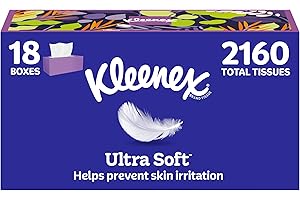 Kleenex Ultra Soft Facial Tissues, 18 Flat Boxes, 120 Tissues per Box, 3-Ply (2,160 Total Tissues), Packaging May Vary