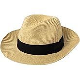 Comhats Oversized XL XXL Straw Fedora Hats for Men Big Head Mid Brim Sun UV Protection Summer Beach