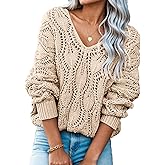 Dokotoo Women's Fall Sweaters V Neck Crochet Hollow Out 2025 Trendy Casual Winter Pullover Sweaters