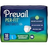 Prevail Per-Fit Daily Briefs, Large, Unisex, 18 ct | Disposable, Incontinence, Maximum Plus Absorbency