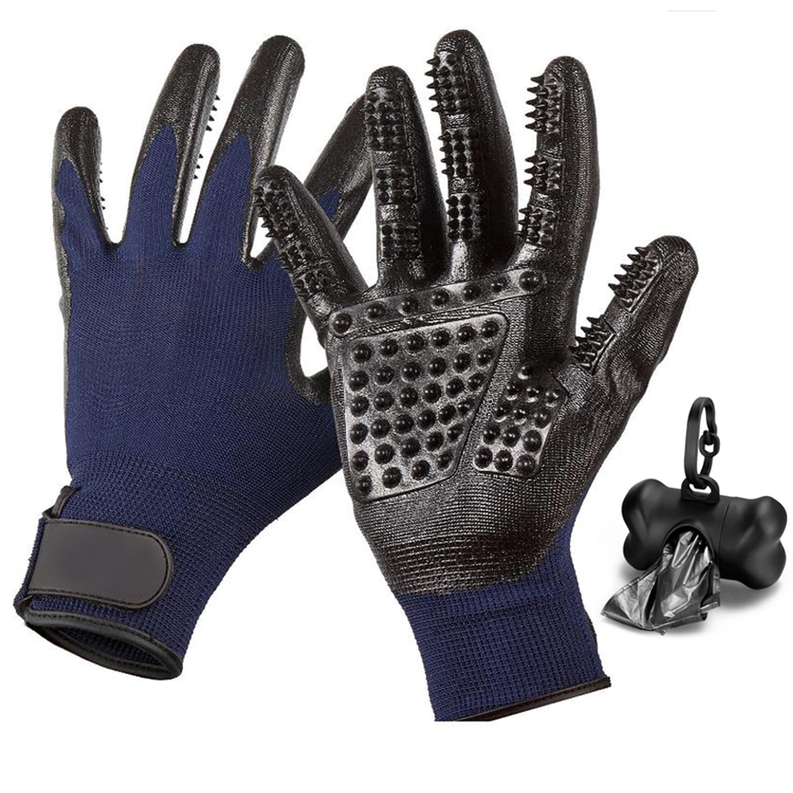 Pet Grooming Glove Makife Hair Remover Brush for Dogs Cats Gentle Efficient Clean Massage Glover with 15pcs Dog Poop Waste Bags (Left + Right Hand)