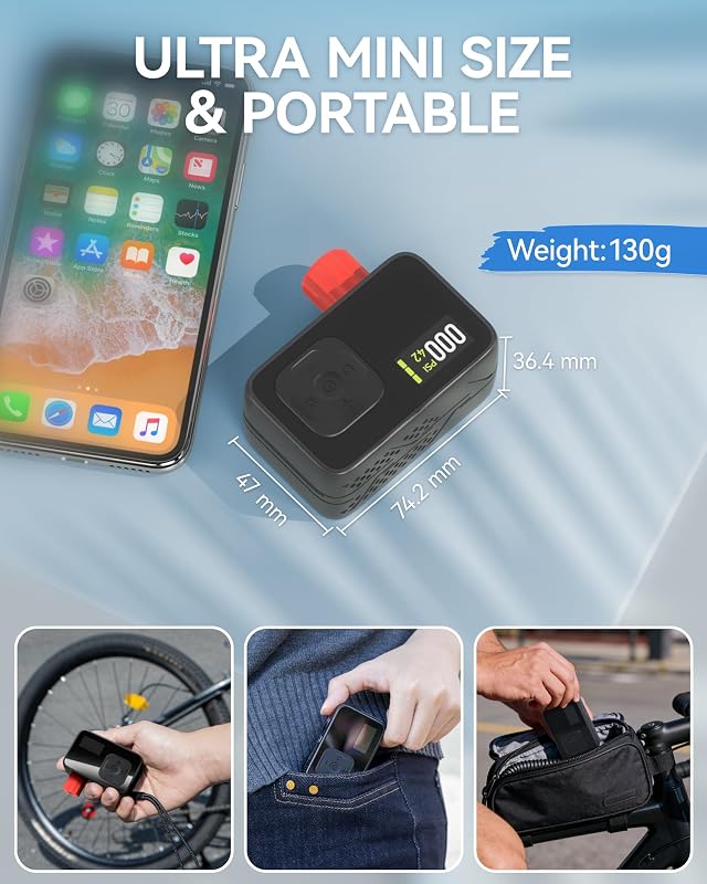 Bomba De Bicicleta Eléctrica, Bomba De Aire Portátil De Alta Presión De 120 PSI para Bicicletas Pequeñas con Medidor Digital para Válvulas Presta Y Schrader De Bicicletas De Carretera