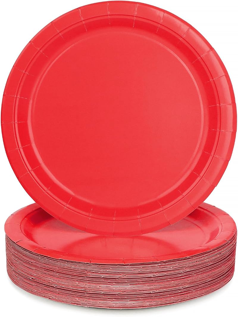 PARTY GO 50 Red 9 Inch Paper Plates Disposable Party Supplies