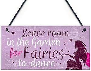 Meijiafei Garden Sign Garden Shed Hanging Plaque Leave Room for Fairies Summerhouse Sign Friendship Gift 10" X 5"