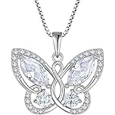 STARCHENIE Butterfly Pendant Necklace for Women 925 Sterling Silver Birthstone Butterfly Jewelry Gifts