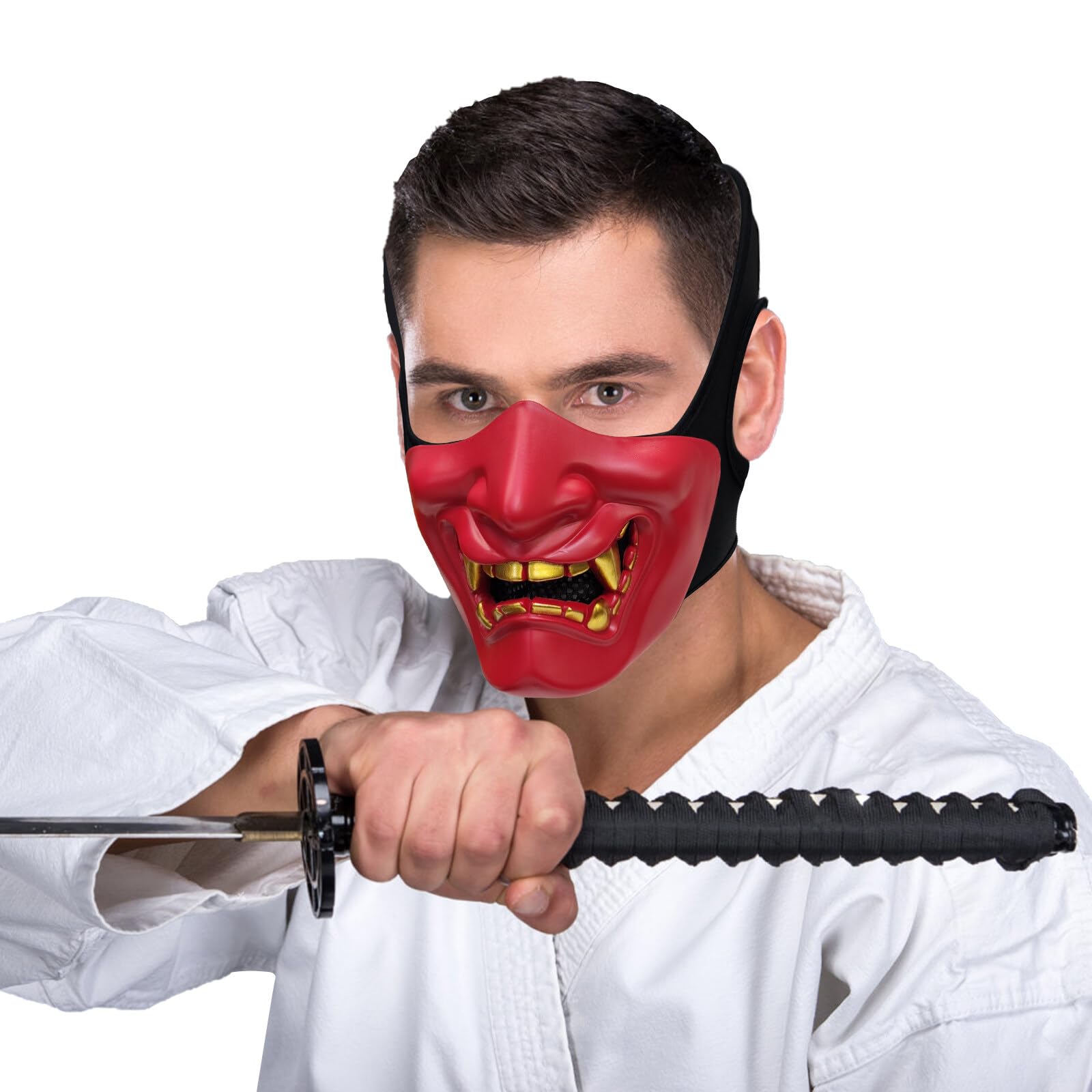 Tactical Half Face Mask,Airsoft Protective Mask for Halloween CS BB Gun Paintball Hunting Shooting Costume Party (Red)