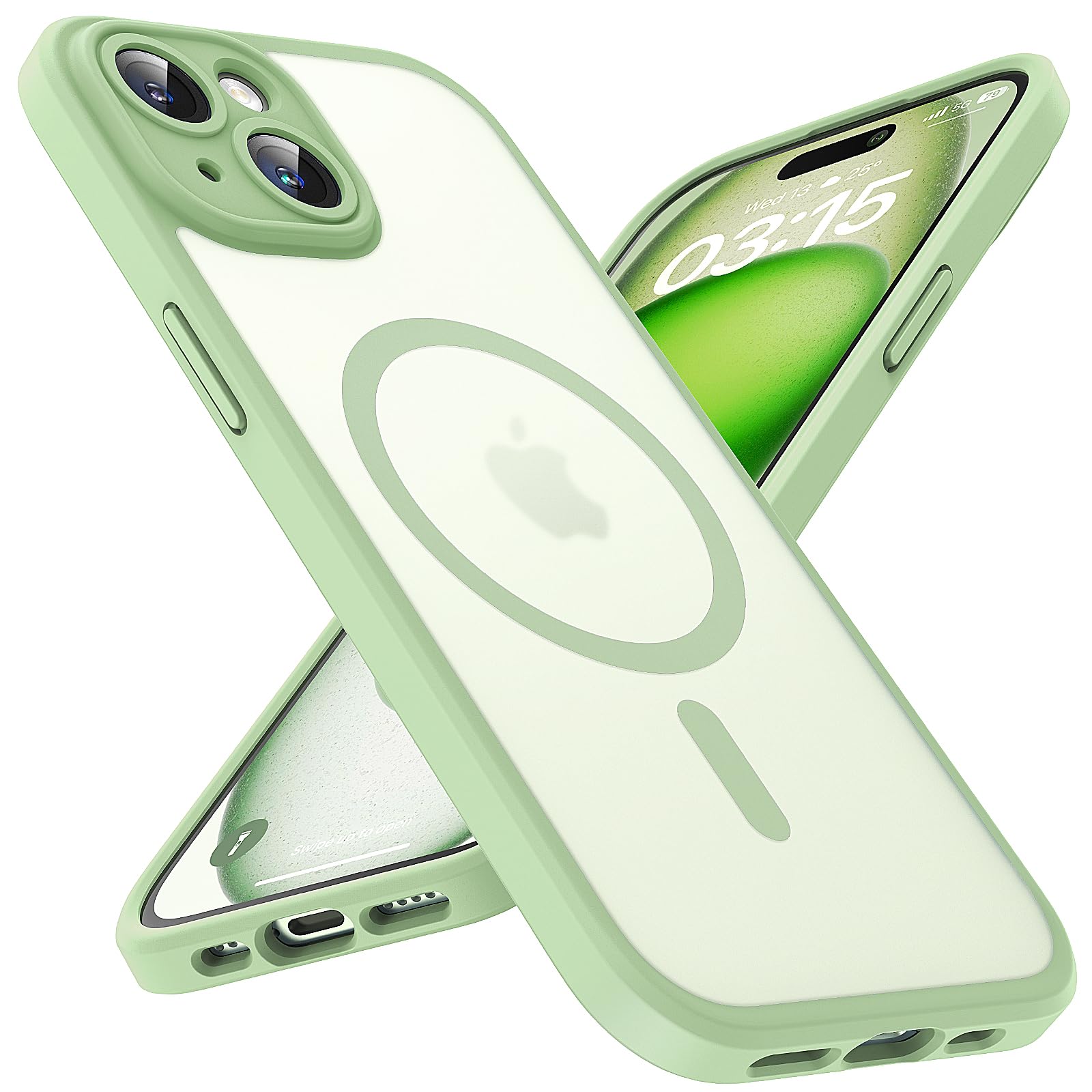 TOCOL Magnetic for iPhone 15 Case 6.1-Inch, Fit for MagSafe, Upgraded [Full Camera Protection], [14FT Military Grade Drop Tested] Shockproof Slim Translucent Matte Back Phone Cover (Light Green) — image 1
