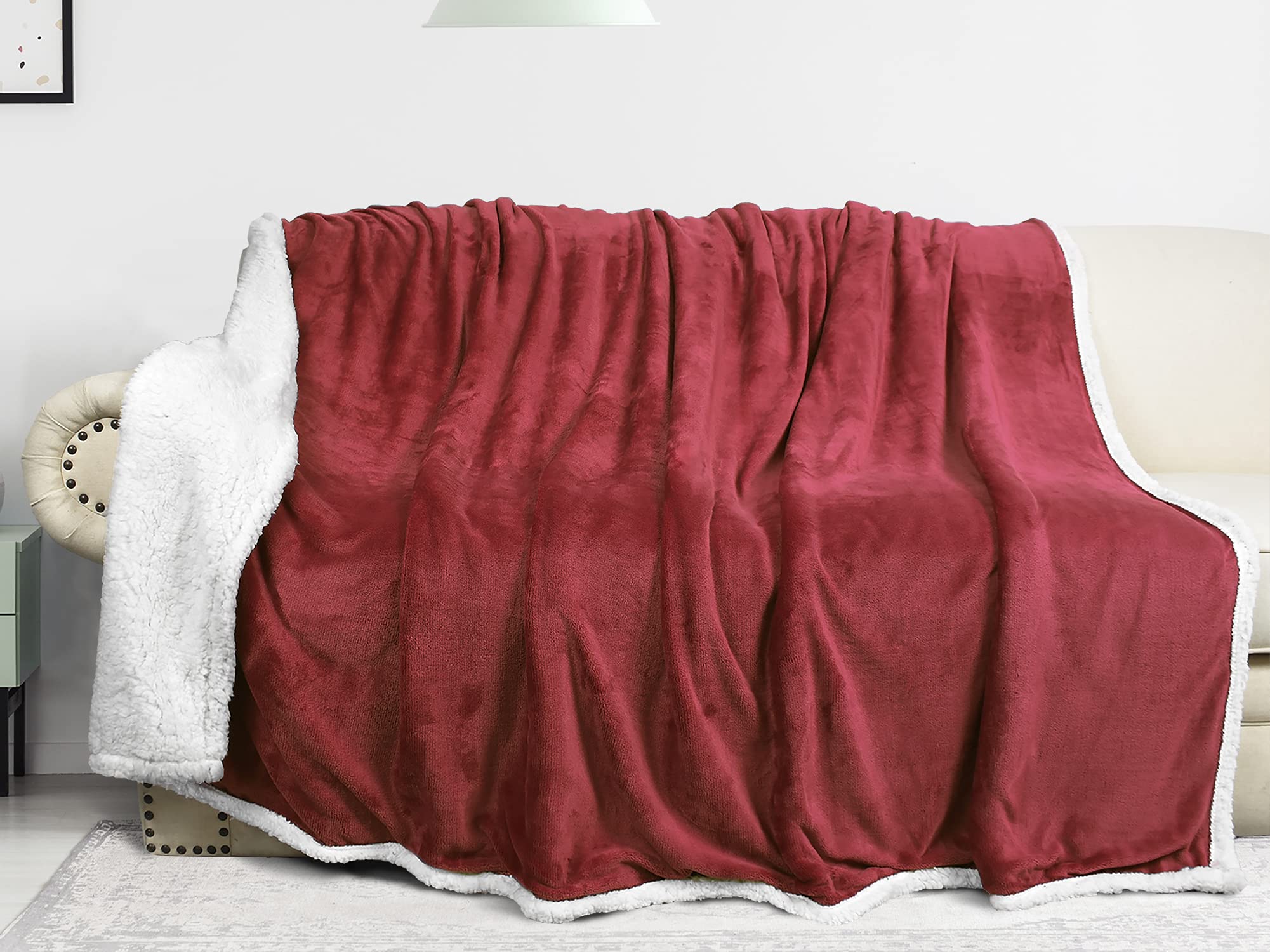 Catalonia Classy Sherpa Fleece Blanket, Reversible Throw Large for Sofa Bed, Super Soft All Season Comfort Caring Gift, 150 x 200 cm, Wine