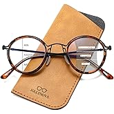 JOLLYNOVA Retro Progressive Multifocal Reading Glasses for Women Men, Metal Round Blue Light Computer Readers (Leopard & Progressive（Top is 0）, 2, x)