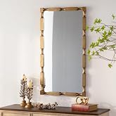 PARISLOFT Antique Gold Brass Rectangular Wall Mirror, 40" x 22" with Decorative Bamboo-Style Frame, Horizontal or Vertical Hanging, for Entryway, Living Room, Bathroom, Fireplace Decor