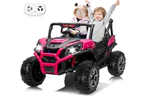 24V 2 Seater XL Ride on Car for Kids, JOYRACER 4WD Off-Road UTV Toy w/ 800W Powerful Motors, Remote Control, 20" Large Seat, 5 Mph Max Speed, Bluetooth, Lights, Electric Vehicle for Boys Girls, Pink