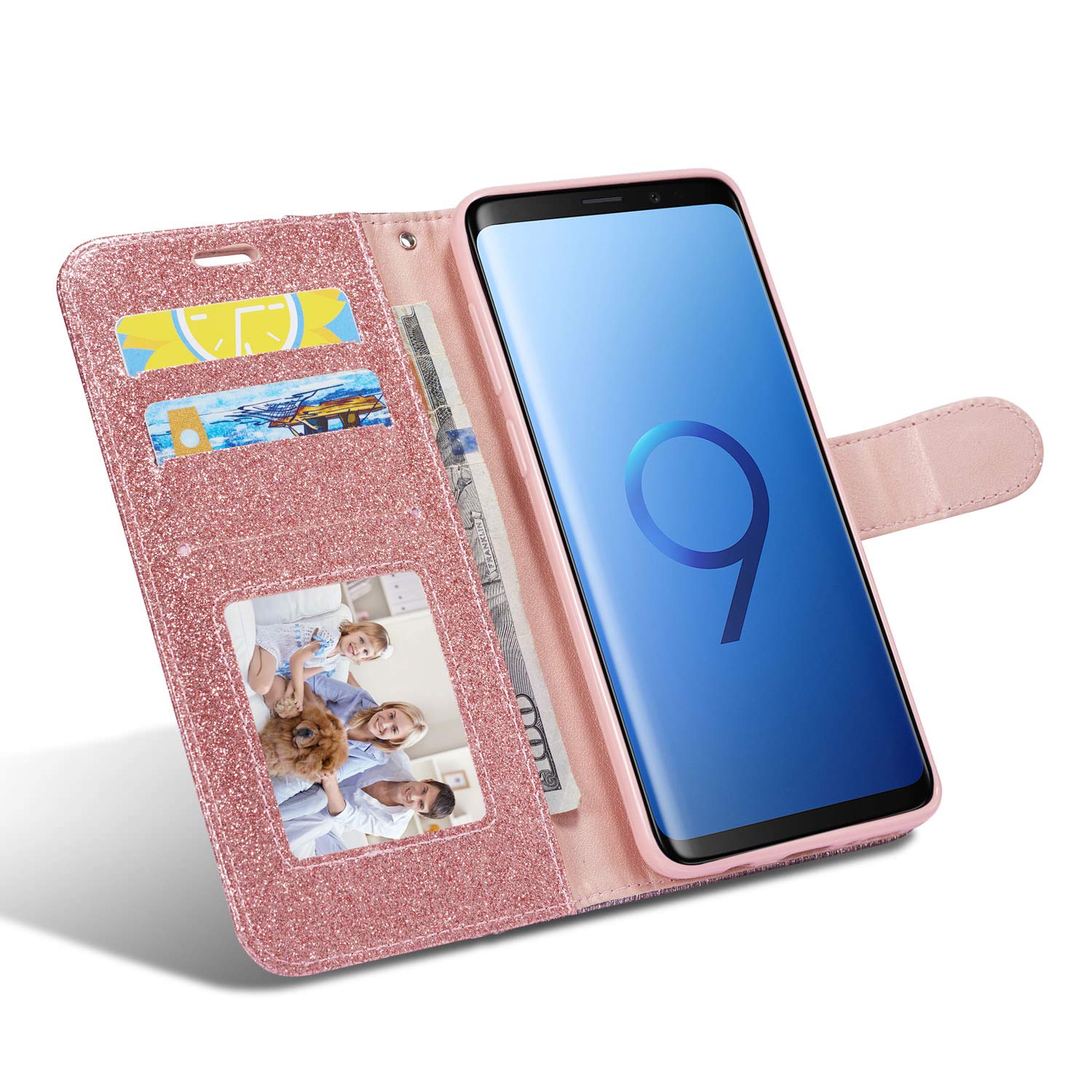 Zcxg Kompatibel Mit Samsung Galaxy S9 Plus Hulle Glitzer Lila Handyhulle Leder Magnet Flip Cover Schwarz Silikon Hulle Innere Tasche Dunn Mit Kartenfach Brieftasche Madchen Klappbar Case Adapter Fur Autositze Autositze