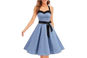 DRESSTELLS Women's Vintage 1950s Cocktail Party Dress Retro Wedding Guest Halter Rockabilly Swing Dresses